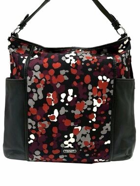 Coach Park Splatter Print Canvas Black Leather Convertible Hobo